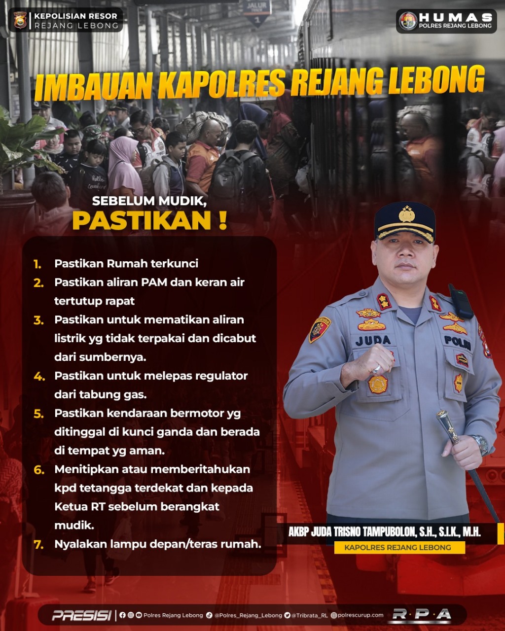 Ciptakan Kamtibmas Kondusif di Hari Raya Idul Fitri 1445 H, Kapolres Rejang Lebong Sampaikan Imbauan Ini 