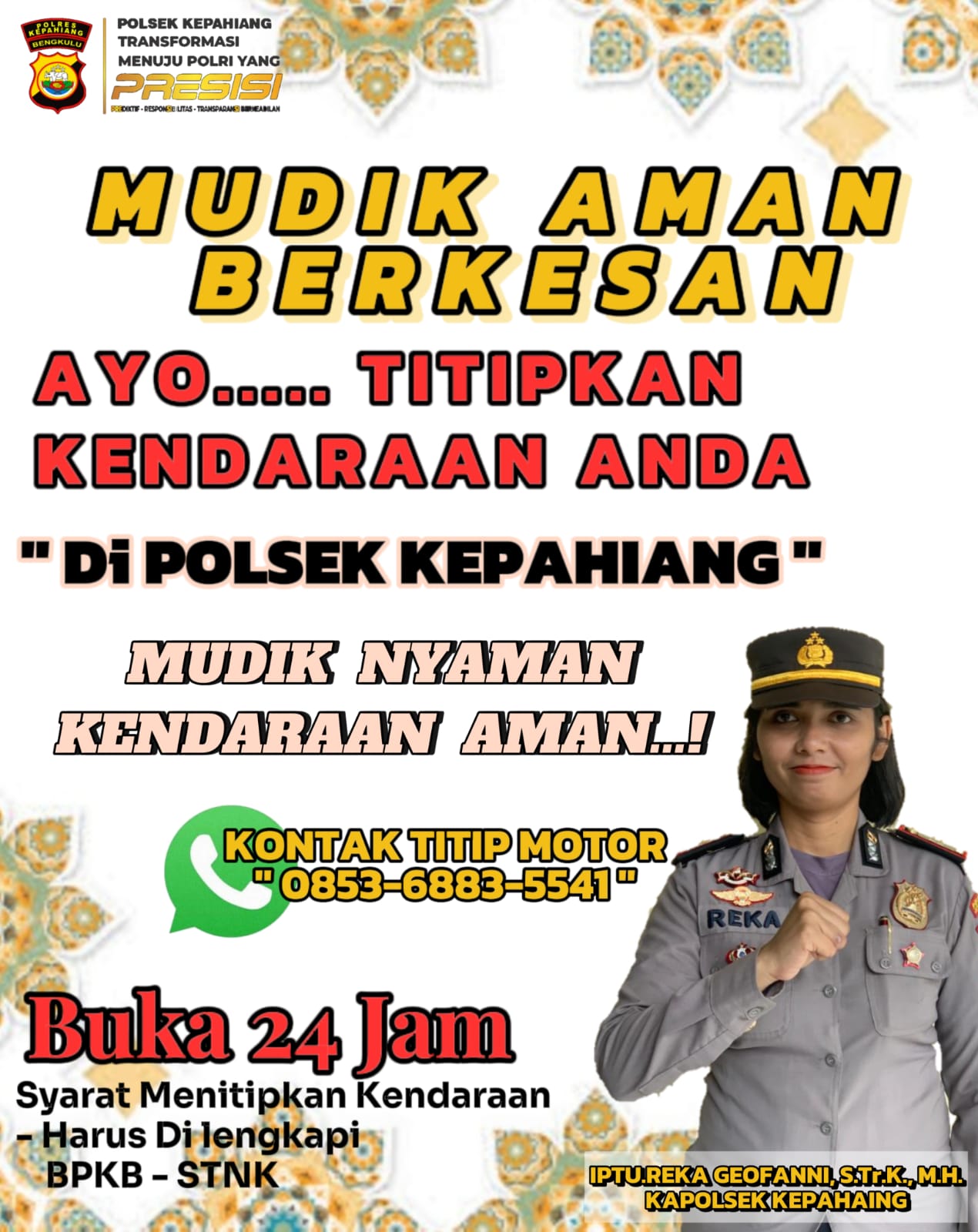 Beri Rasa Aman, Polres kepahiang dan Jajaran Membuka Penitipan Kendaraan Bermotor Bagi Pemudik