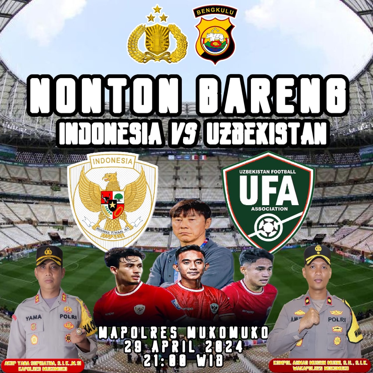 Dukung Indonesia Juara Dalam Piala Asia U-23, Polres Mukomuko Gelar Nobar Malam Ini 