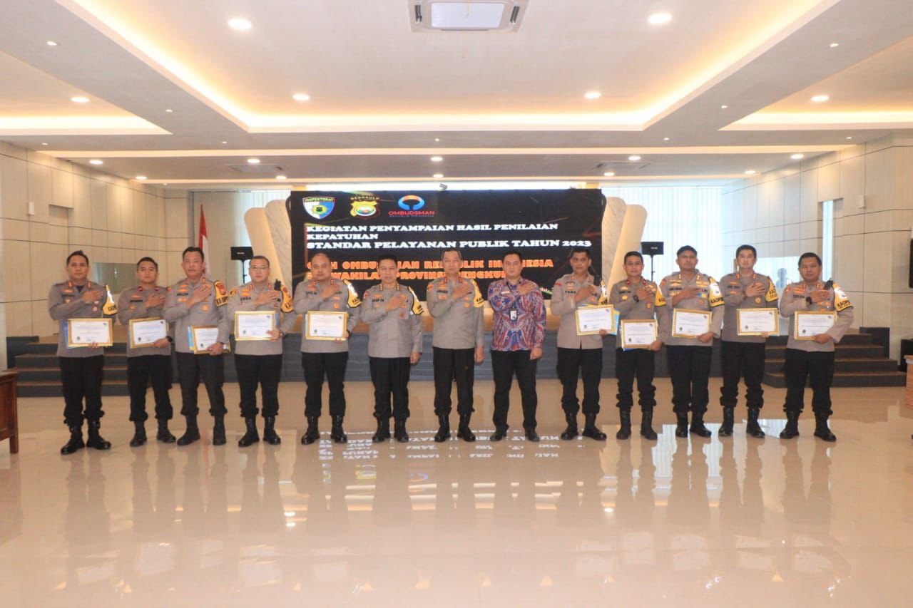 Polresta Bengkulu Raih Peringkat Pertama Penghargaan Penilaian Pelayanan Publik dari Ombudsman RI 