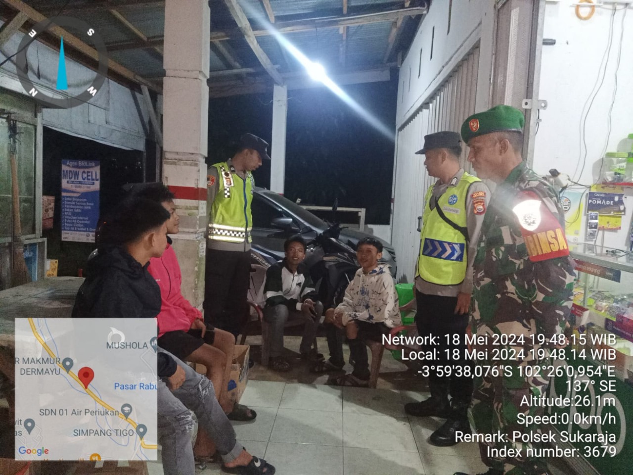 Polsek Sukaraja Bersama Koramil 0425-03 Air Periukan Patroli Gabungan Ciptakan Sitkamtibmas yang Aman dan Kondusif
