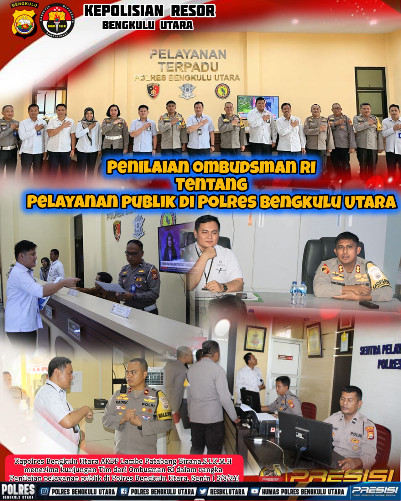 Polres Bengkulu Utara Terima  Kunjungan Tim Ombudsman RI Cek Kualitas Fungsi Pelayanan Publik
