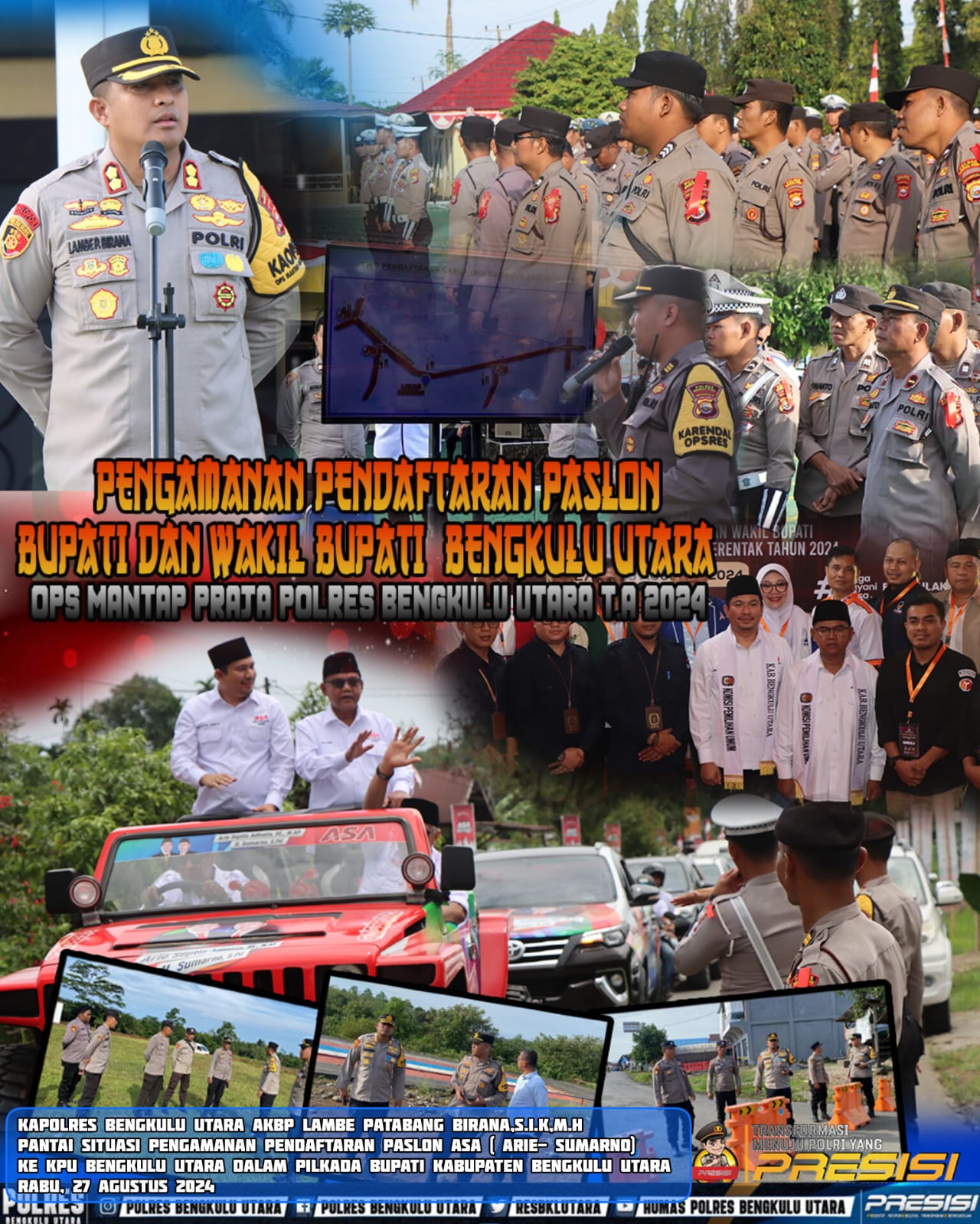 Kegiatan Pendaftaran dan Deklarasi serta Pengukuhan Bakal Pasangan Calon Bupati dan Wakil Bupati, Polres Bengkulu Utara Turunkan Personel Pengamanan dan Pengaturan