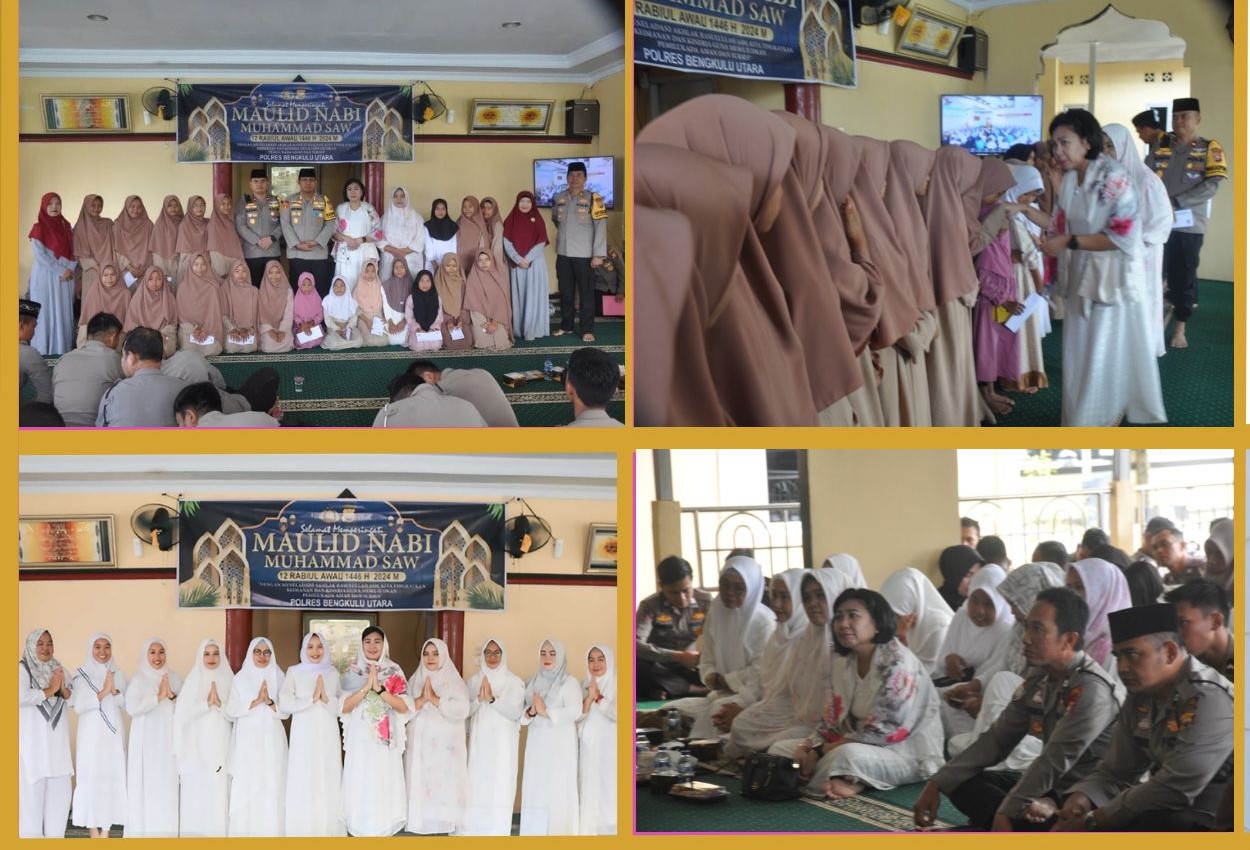 Peringati Maulid Nabi Muhammad SAW, Bhayangkari Cabang Bengkulu Utara Tausyiah Agama di Masjid Baiturohim Polres Bengkulu Utara 
