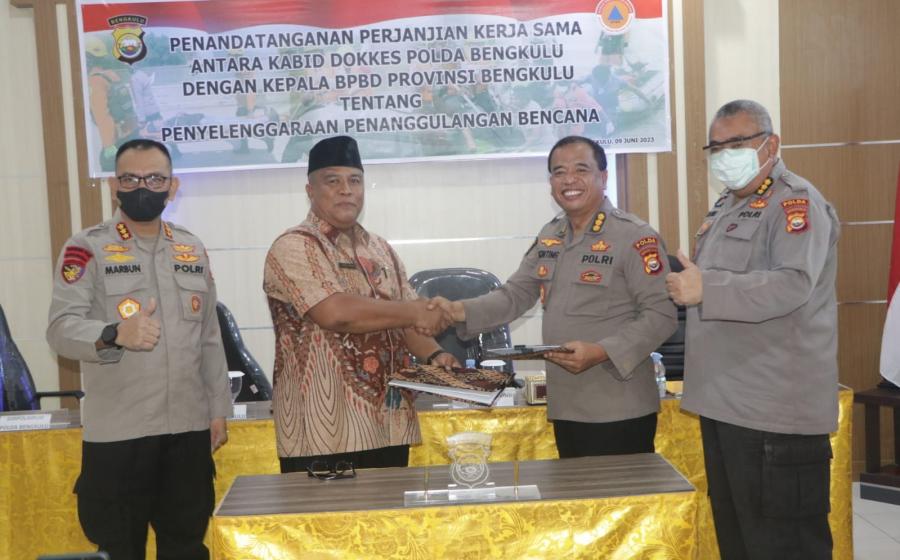 Polda Bengkulu MOU Bersama BPBD, Terkait Penyelenggaraan Penanggulangan Bencana