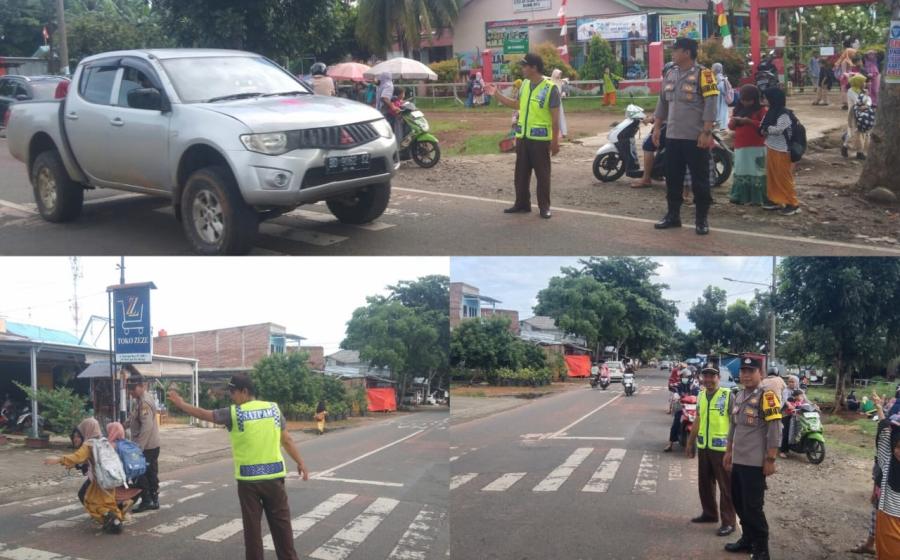 Berikan Pelayanan Prima, Personel Polsek Selebar Atur Lalin di Depan SDN 16 Kota Bengkulu 
