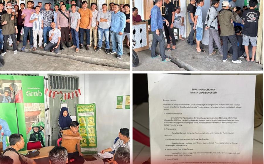 Personel Sat Intelakam Polresta Bengkulu Lakaukan Pengamanan Aksi Spontan Para Driver Grab Car 