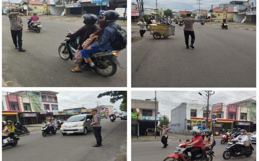 Polsek Gading Cempaka Amankan Arus Lalu Lintas Pagi di Simpang Jl. KS Tubun, Kota Bengkulu